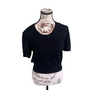 ST JOHN BASICS Black Short Sleeve Knit Top Pullover‎ Sweater Size P Cozy Winter